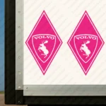 Fuchsia Volvo Truck Body Stickers, Rhombus with Moose Badge and Text Logo