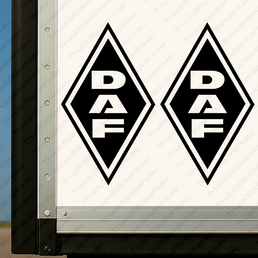 body-sticker-for-trucks-90579-black Black Daf Truck Body Stickers, Rhombus with Vertical Text Logo