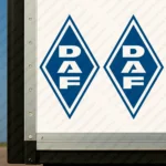 Blue Daf Truck Body Stickers, Rhombus with Vertical Text Logo