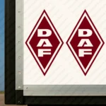 Burgundy Daf Truck Body Stickers, Rhombus with Vertical Text Logo