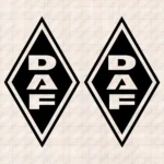 Closeup of Daf Truck Body Stickers, Rhombus with Vertical Text Logo