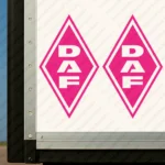Fuchsia Daf Truck Body Stickers, Rhombus with Vertical Text Logo