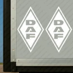 White Daf Truck Body Stickers, Rhombus with Vertical Text Logo
