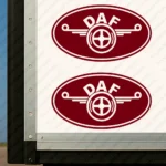 Burgundy Daf Truck Body Stickers, Classic Logo inside Round Frame