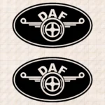 Closeup of Daf Truck Body Stickers, Classic Logo inside Round Frame
