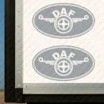 Silver Daf Truck Body Stickers, Classic Logo inside Round Frame