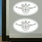 White Daf Truck Body Stickers, Classic Logo inside Round Frame