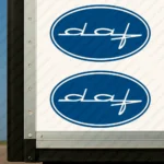 Blue Daf Truck Body Stickers, Modern Text Logo Inside Round Frame