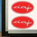 Red Daf Truck Body Stickers, Modern Text Logo Inside Round Frame