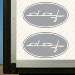 Silver Daf Truck Body Stickers, Modern Text Logo Inside Round Frame