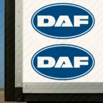 Blue Daf Truck Body Stickers, Classic Text Logo Inside Round Frame