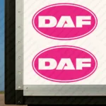 Fuchsia Daf Truck Body Stickers, Classic Text Logo Inside Round Frame