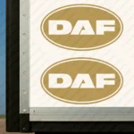 Gold Daf Truck Body Stickers, Classic Text Logo Inside Round Frame
