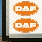 Orange Daf Truck Body Stickers, Classic Text Logo Inside Round Frame