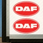 Red Daf Truck Body Stickers, Classic Text Logo Inside Round Frame