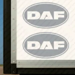 Silver Daf Truck Body Stickers, Classic Text Logo Inside Round Frame