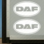 White Daf Truck Body Stickers, Classic Text Logo Inside Round Frame