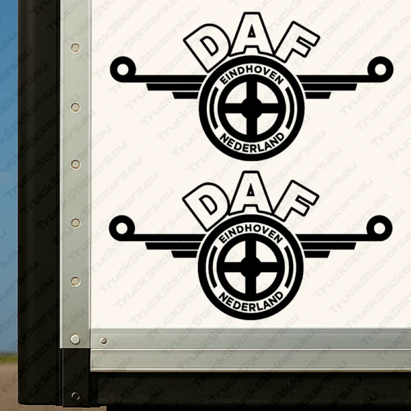 Black Daf Truck Body Stickers, Einhoven Nederland Version with Text Logo Outline