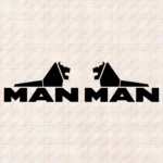 Closeup of Man Truck Body Stickers, Half Lion with Classic Text Logo