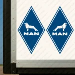 Blue Man Truck Body Stickers, Rhombus with Classic Text Logo and Lion