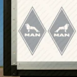 Silver Man Truck Body Stickers, Rhombus with Classic Text Logo and Lion