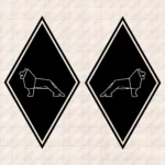 Closeup of Man Truck Body Stickers, Rhombus with Lion Outline Version 1