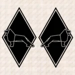 Closeup of Man Truck Body Stickers, Rhombus with Oversized Lion Outline