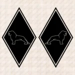 Closeup of Man Truck Body Stickers, Rhombus with Lion Outline