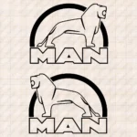 Closeup of Man Truck Body Stickers, Modern Version of Logo with Lion Outline