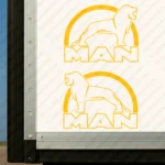 Yellow Man Truck Body Stickers, Modern Version of Logo with Lion Outline
