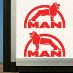 Red Man Truck Body Stickers, Modern Bold Version of Logo with Lion