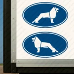 Blue Man Truck Body Stickers, Bold Lion Inside Round Frame