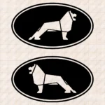 Closeup of Man Truck Body Stickers, Bold Lion Inside Round Frame