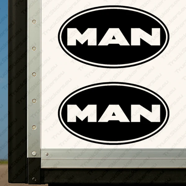 Black Man Truck Body Stickers, Bold Text Logo Inside Round Frame