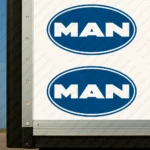Blue Man Truck Body Stickers, Bold Text Logo Inside Round Frame