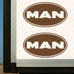 Brown Man Truck Body Stickers, Bold Text Logo Inside Round Frame