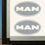Silver Man Truck Body Stickers, Bold Text Logo Inside Round Frame