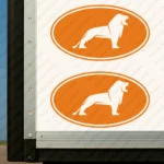 Orange Man Truck Body Stickers, Bold Lione Inside a Round Frame