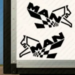 Black Man Truck Body Stickers, Modern Version of Logo with Lion and Checkered Flag Pattern