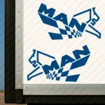 Blue Man Truck Body Stickers, Modern Version of Logo with Lion and CheckeBlue Flag Pattern