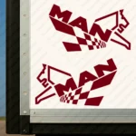 Burgundy Man Truck Body Stickers, Modern Version of Logo with Lion and CheckeBurgundy Flag Pattern