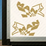 Gold Man Truck Body Stickers, Modern Version of Logo with Lion and Checkered Flag Pattern
