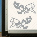 Silver Man Truck Body Stickers, Modern Version of Logo with Lion and Checkered Flag Pattern