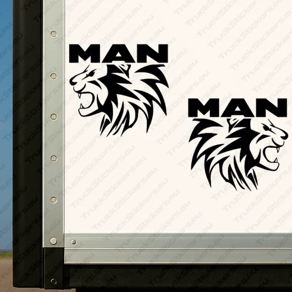 Black Man Truck Body Stickers, Head of a Lion with Text Logo Above it