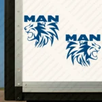 Blue Man Truck Body Stickers, Head of a Lion with Text Logo Above it