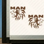 Brown Man Truck Body Stickers, Head of a Lion with Text Logo Above it