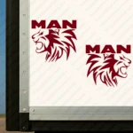 Burgundy Man Truck Body Stickers, Head of a Lion with Text Logo Above it