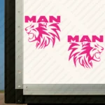 Fuchsia Man Truck Body Stickers, Head of a Lion with Text Logo Above it
