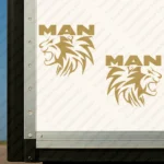Gold Man Truck Body Stickers, Head of a Lion with Text Logo Above it