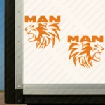 Orange Man Truck Body Stickers, Head of a Lion with Text Logo Above it